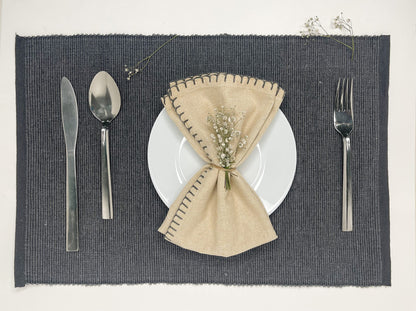 CLASSIC RIBBED PLACEMATS SET OF 6, 13''x19'', Grey