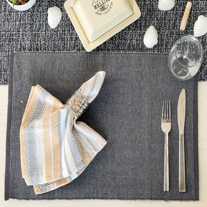 CLASSIC RIBBED PLACEMATS SET OF 6, 13''x19'', Grey