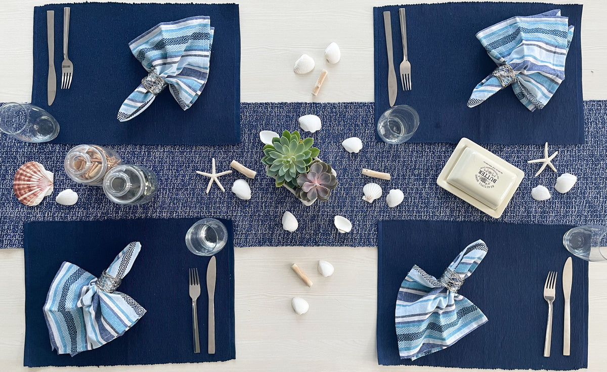 CLASSIC RIBBED PLACEMATS SET OF 6, 13''x19'', Blue