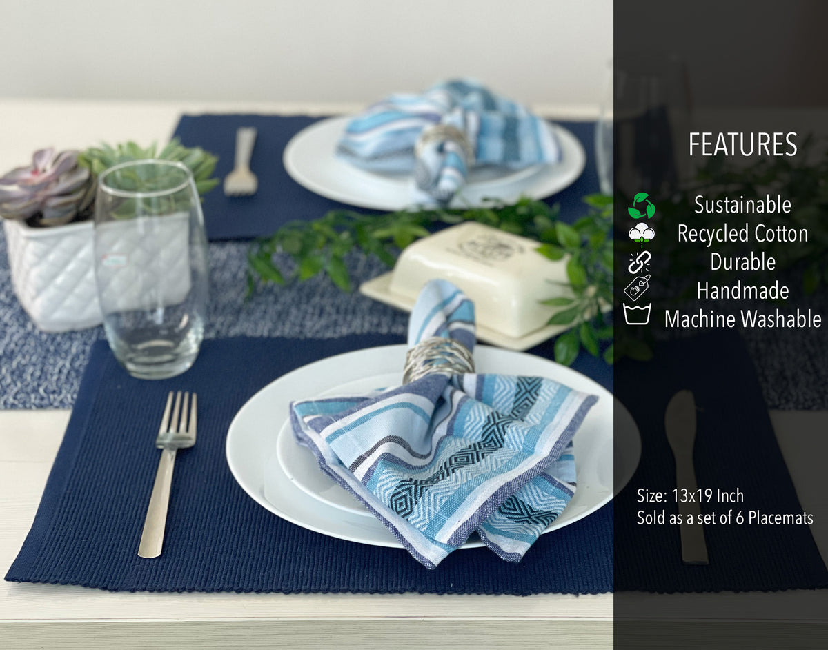 CLASSIC RIBBED PLACEMATS SET OF 6, 13''x19'', Blue