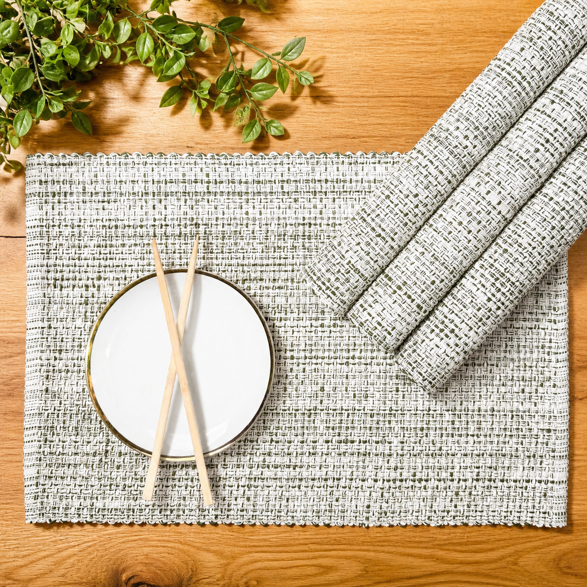 PEBBLES PLACEMATS SET OF 4, 13''x19'', OLIVE GREEN