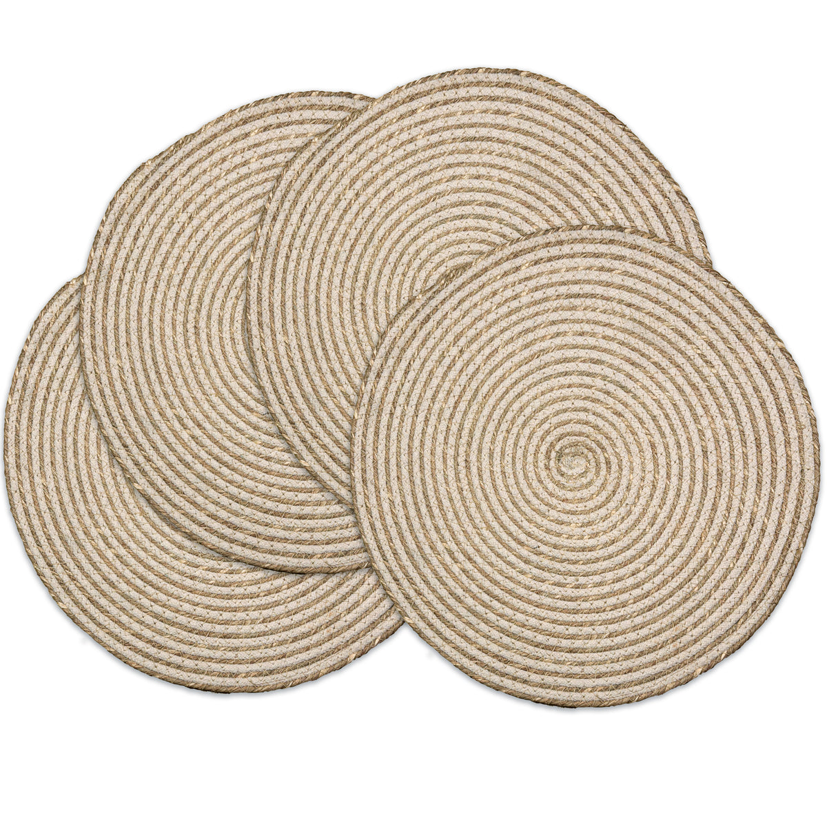 Seagrass Spiral Placemat Set of 4 - Natural-Ivory, 14'' Rnd.