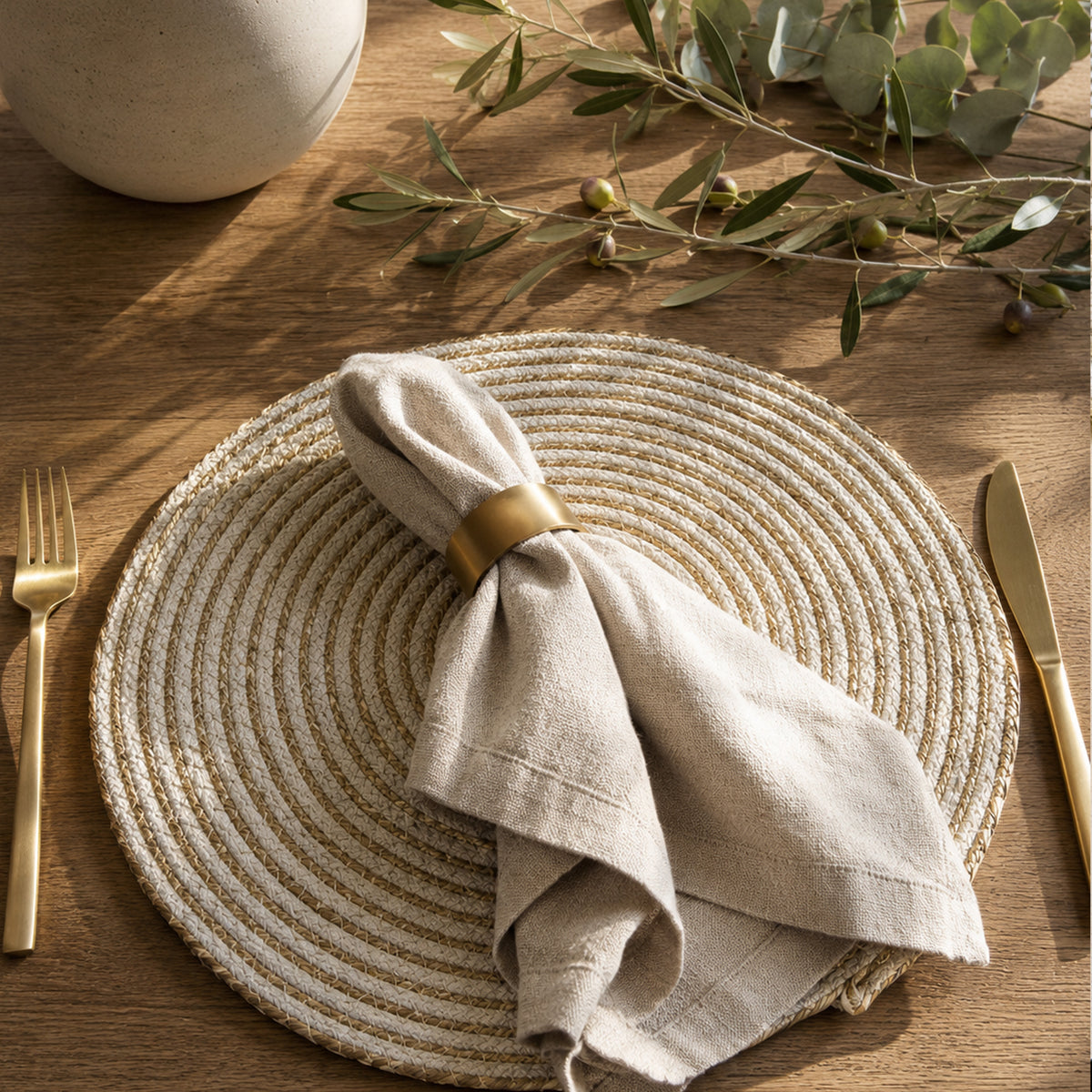 Seagrass Spiral Placemat Set of 4 - Natural-Ivory, 14'' Rnd.
