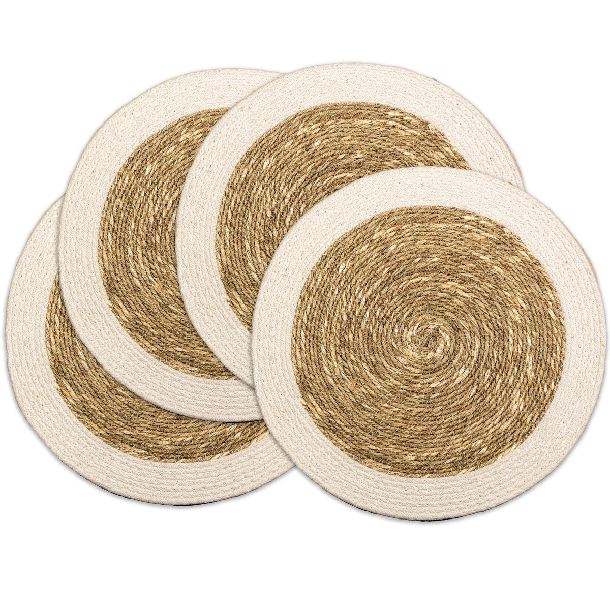 Seagrass Border Placemat Set of 4 - Natural-Ivory, 14'' Rnd.