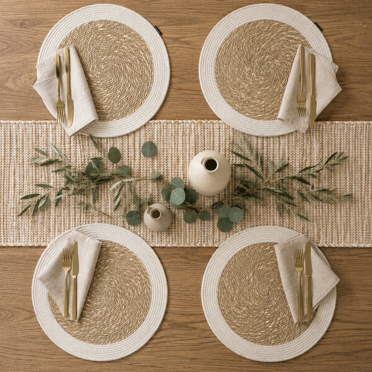Seagrass Border Placemat Set of 4 - Natural-Ivory, 14'' Rnd.