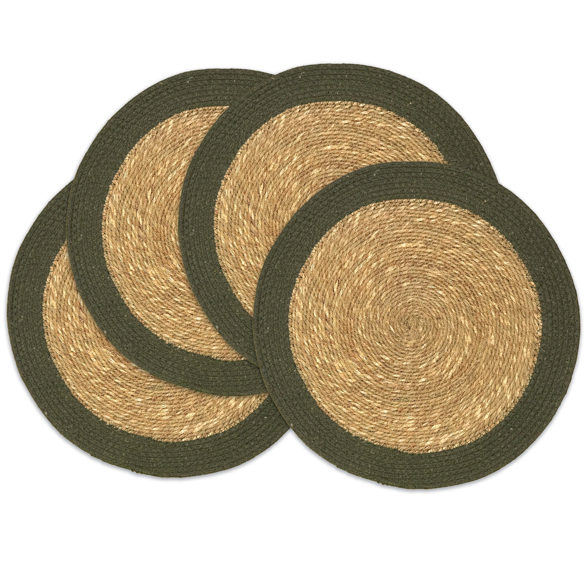 Seagrass Border Placemat Set of 4 - Natural-Green, 14'' Rnd.