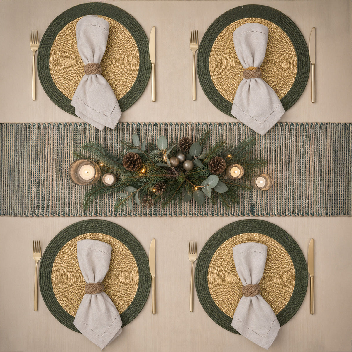 Seagrass Border Placemat Set of 4 - Natural-Green, 14'' Rnd.