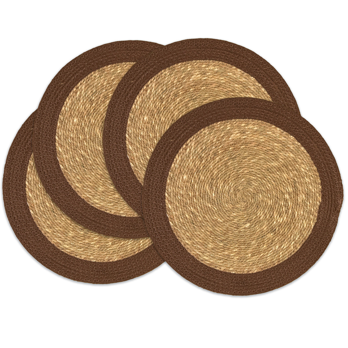 Seagrass Border Placemat Set of 4 - Natural-Brown, 14'' Rnd.
