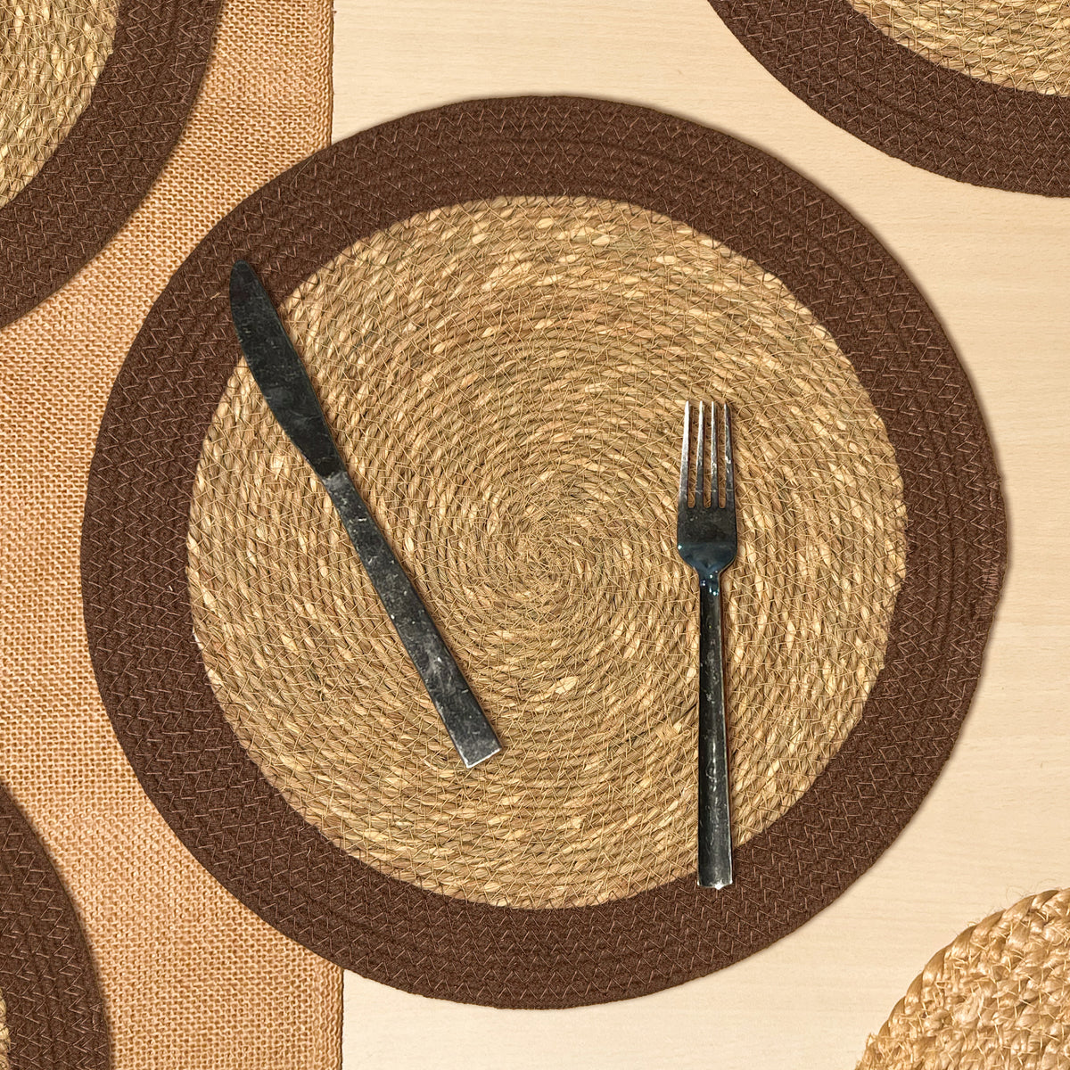 Seagrass Border Placemat Set of 4 - Natural-Brown, 14'' Rnd.