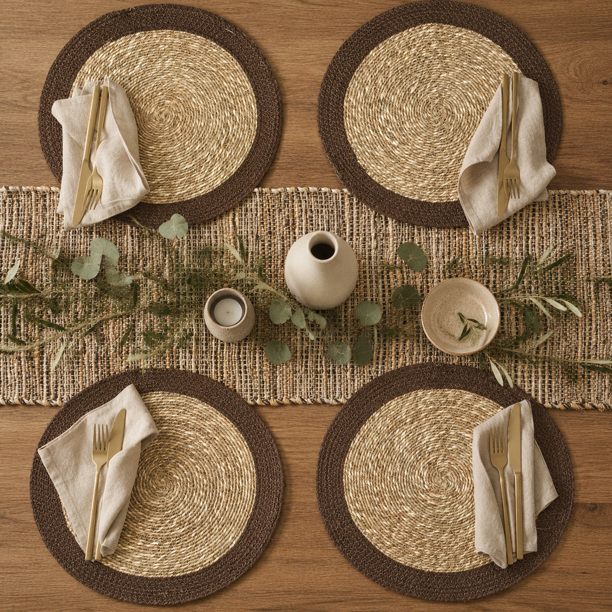 Seagrass Border Placemat Set of 4 - Natural-Brown, 14'' Rnd.