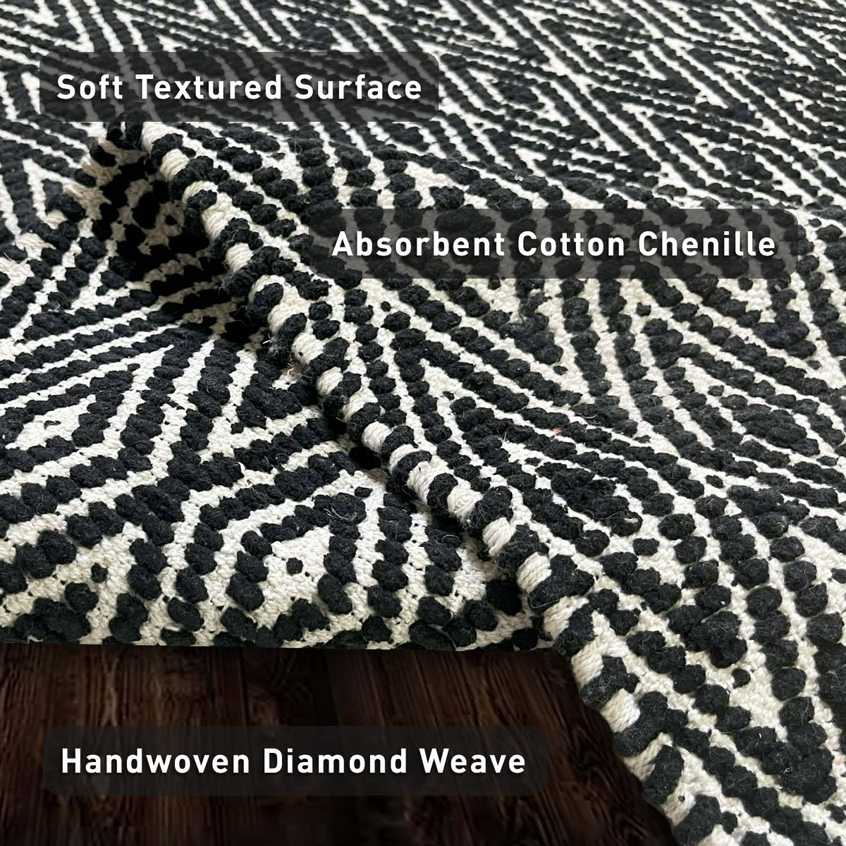 Diamond Rug - Black/White, 21''x34''