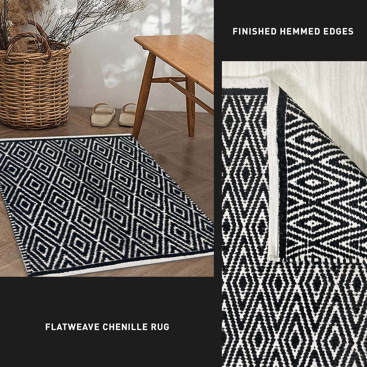 Diamond Rug - Black/White, 21''x34''