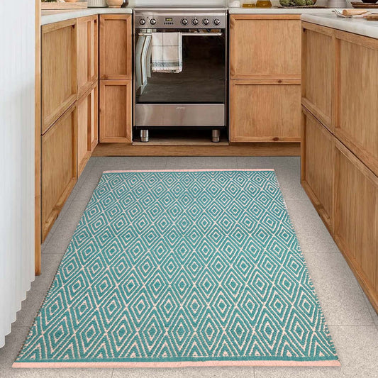 Diamond Rug - Turquoise/White, 3'x5'