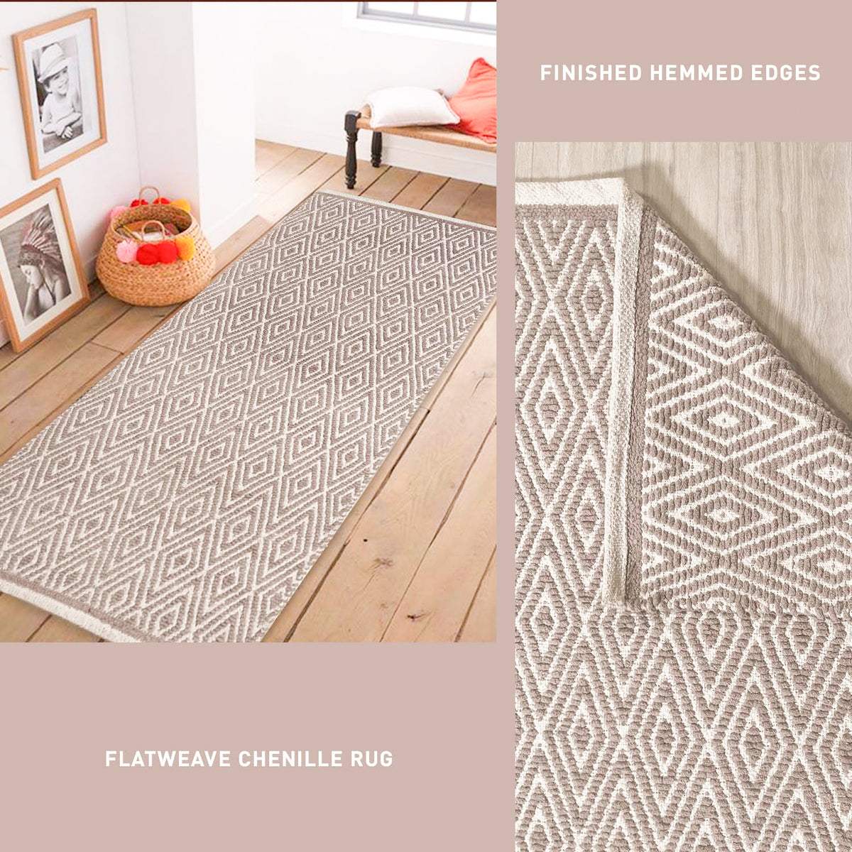 Diamond Runner - Taupe/White, 2'x5'