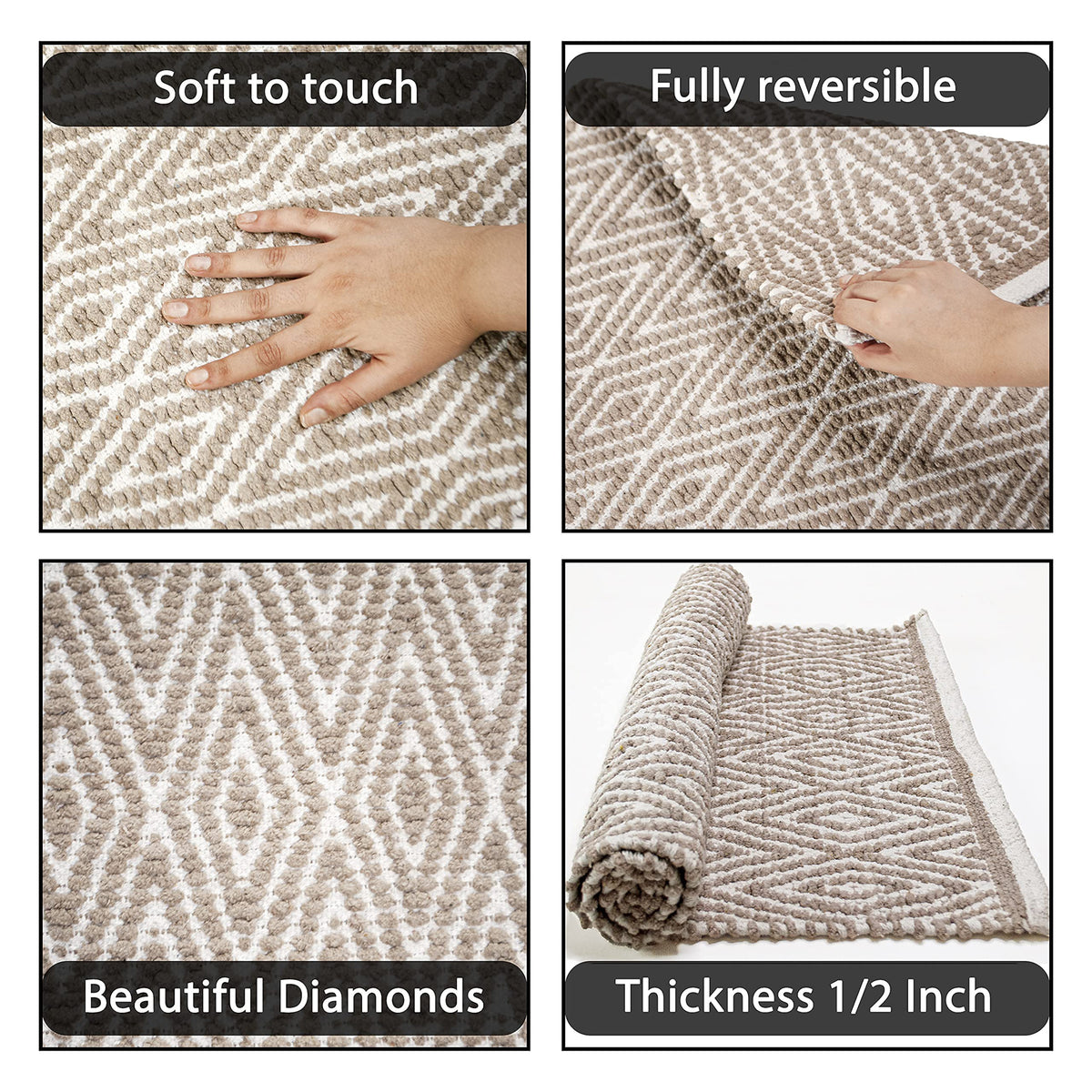 Diamond Runner - Taupe/White, 2'x5'