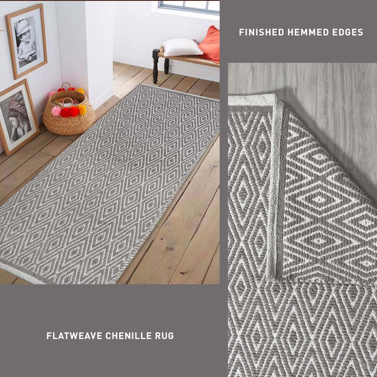 Diamond Runner - Gray/White, 2'x5'
