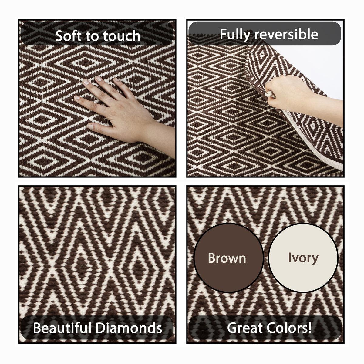Diamond Rug - Brown/Ivory, 21''x34''
