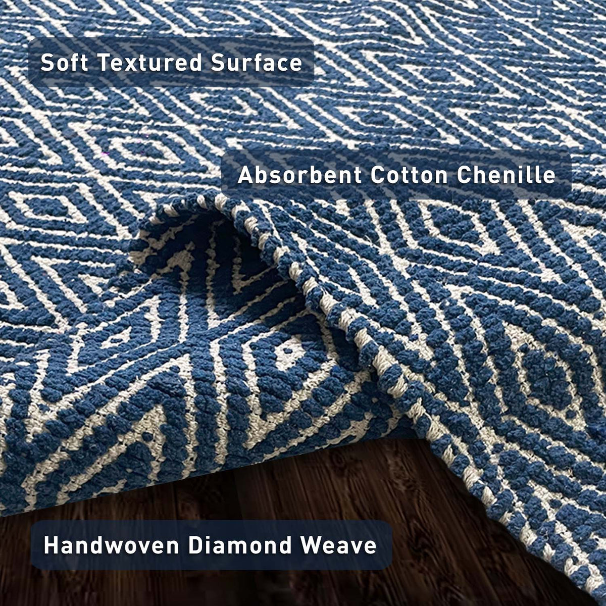 Diamond Rug - Navy/ Ivory, 21''x34''