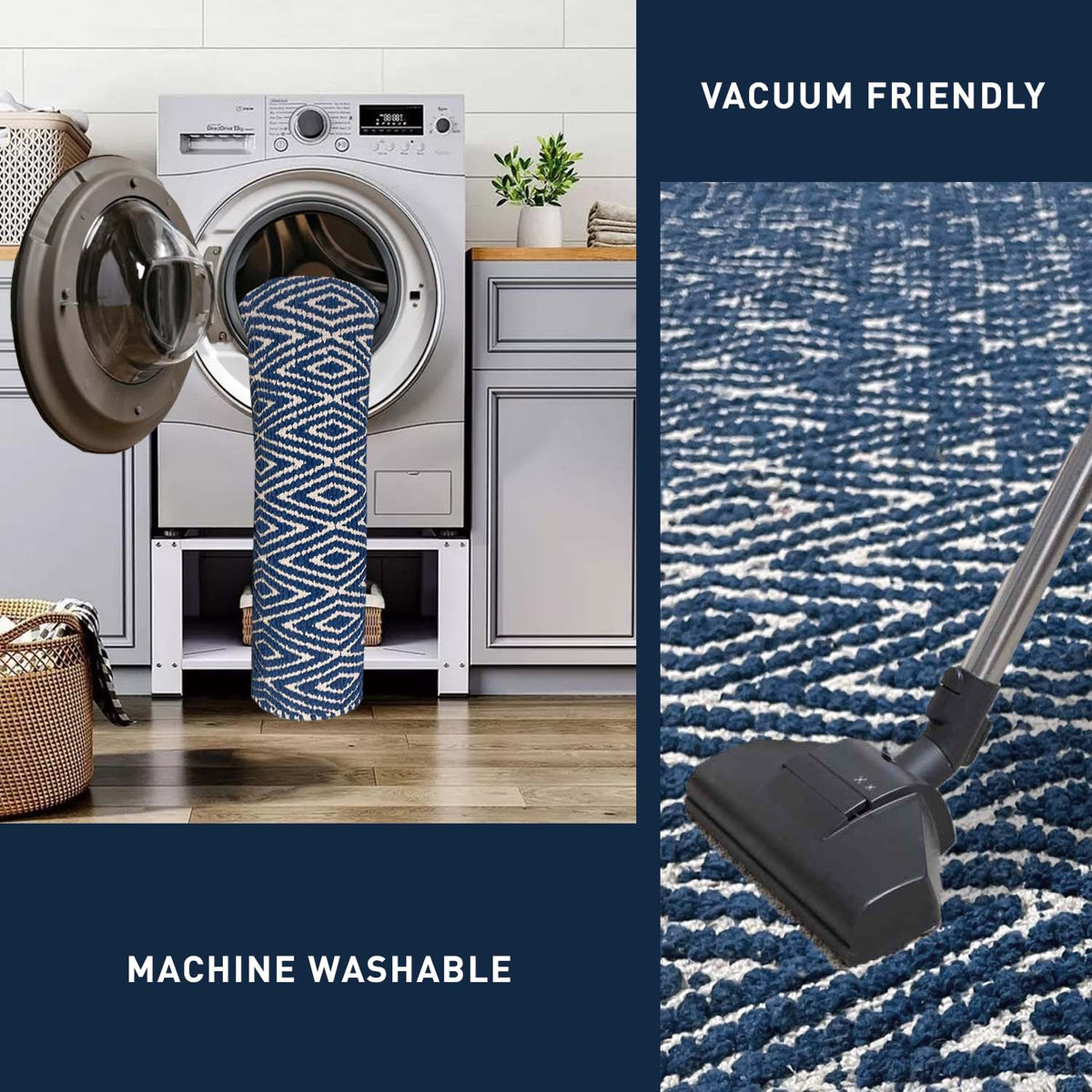 Diamond Rug - Navy/ Ivory, 21''x34''