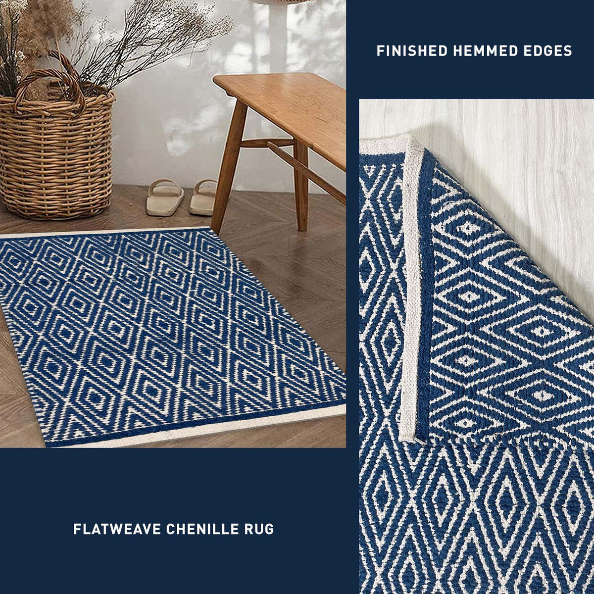 Diamond Rug - Navy/ Ivory, 21''x34''