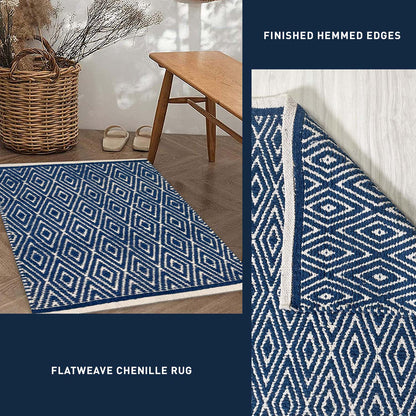 Diamond Rug - Navy/ Ivory, 21''x34''