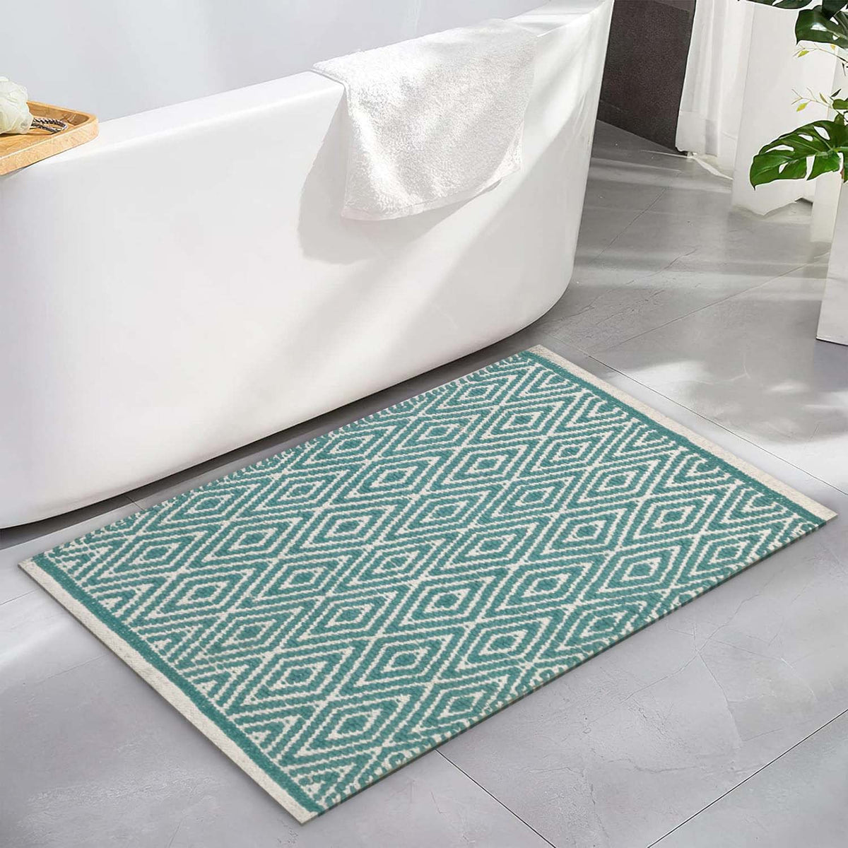 Diamond Rug - Turquoise/White, 21''x34''