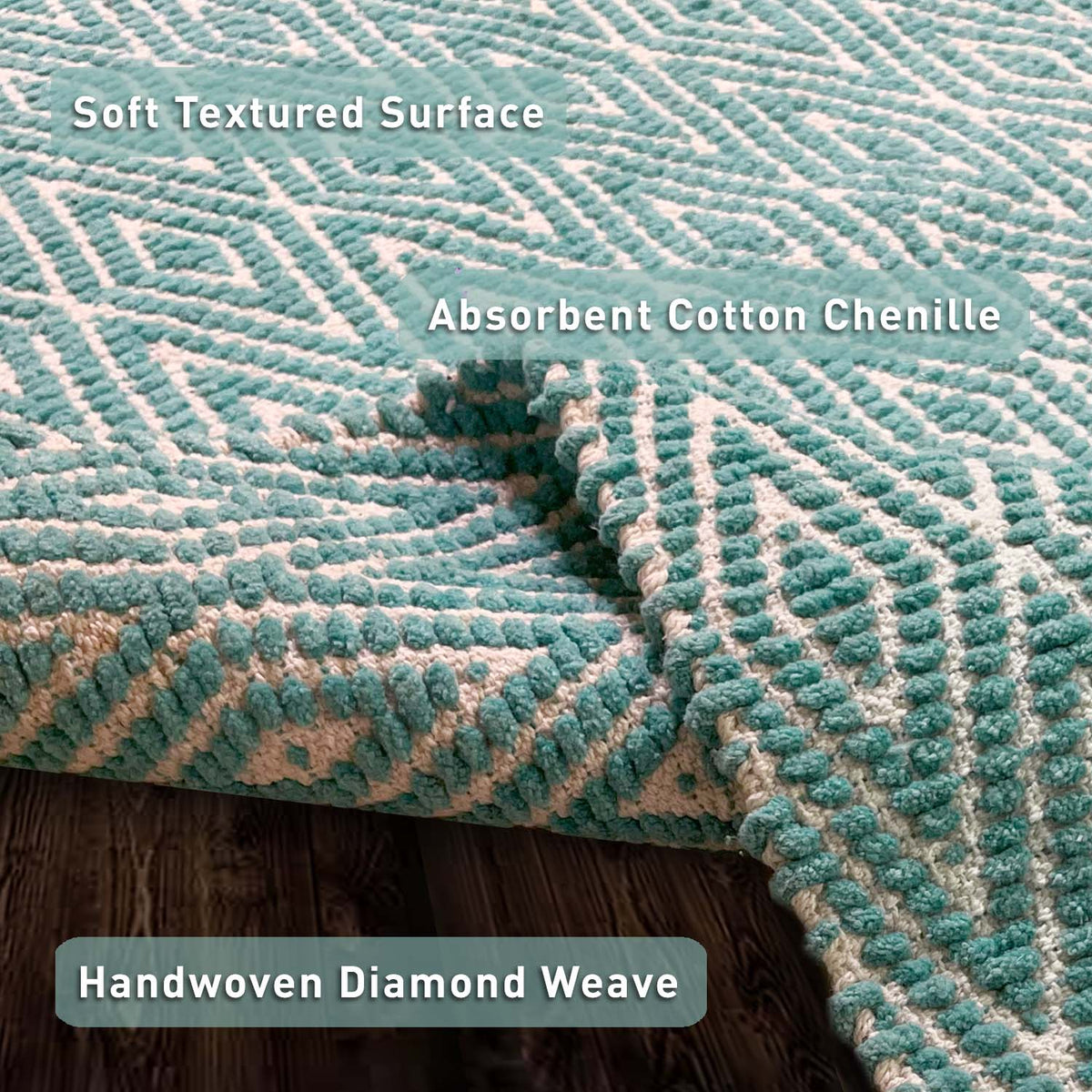 Diamond Rug - Turquoise/White, 21''x34''