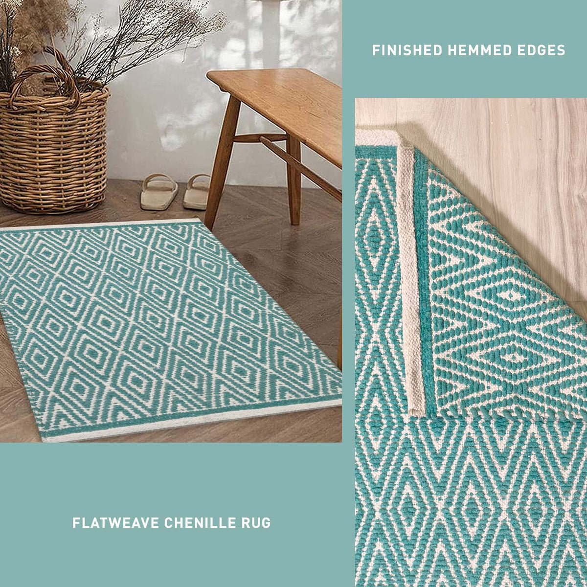 Diamond Rug - Turquoise/White, 21''x34''