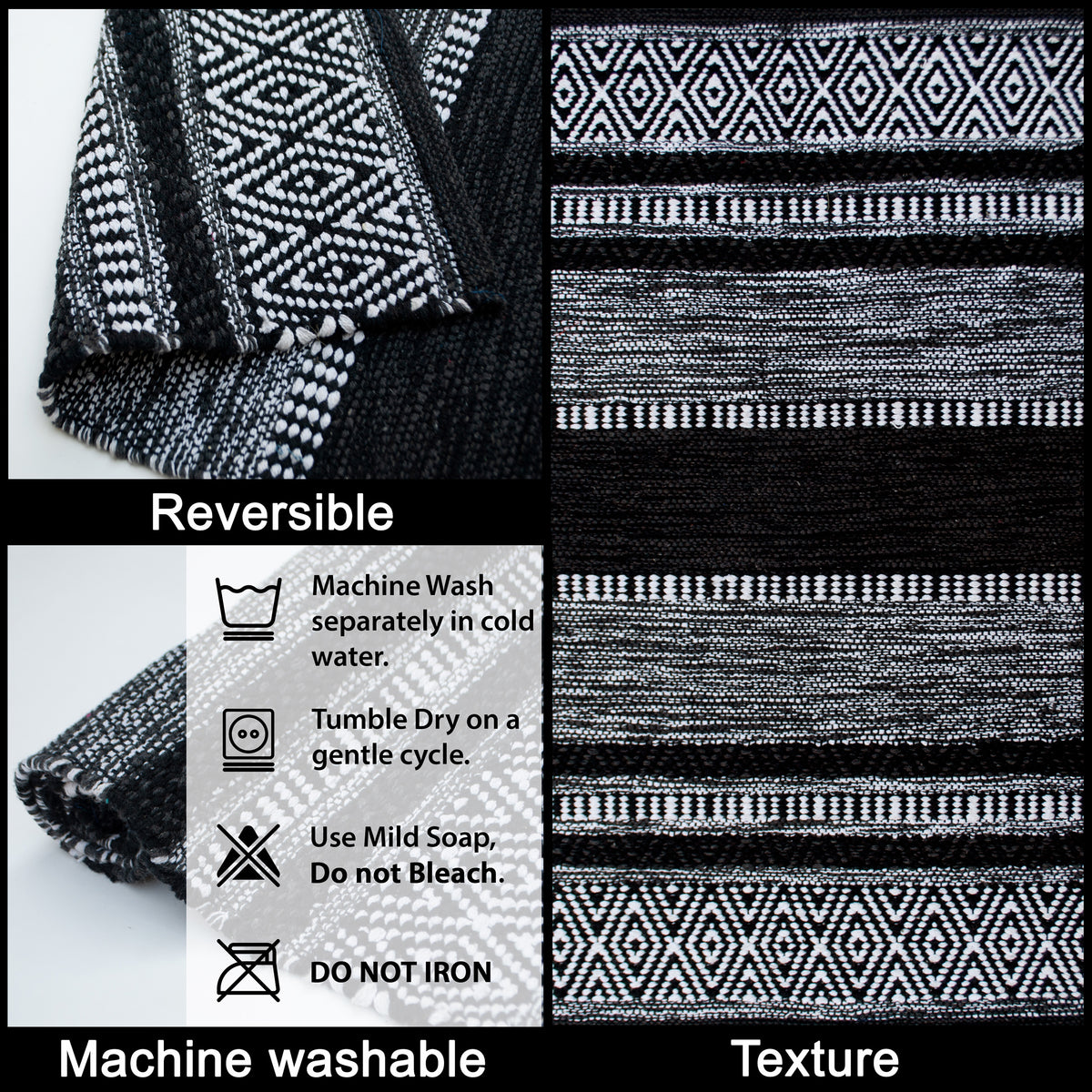 New Mexico Rug - Black/White, 2'x3'
