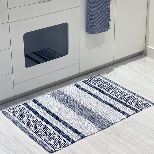 NEW MEXICO RUG, GREY-NAVY BLUE, 2' x 3'.