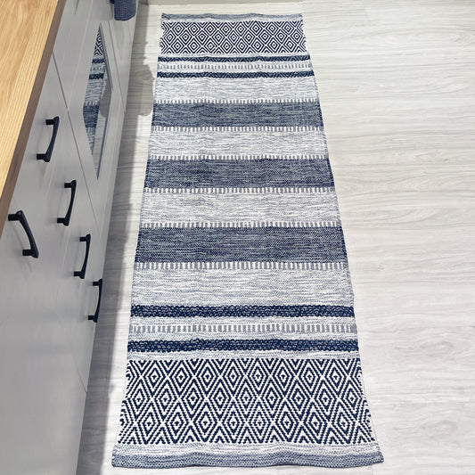 NEW MEXICO RUNNER, GREY-NAVY BLUE, 2' x 6'.