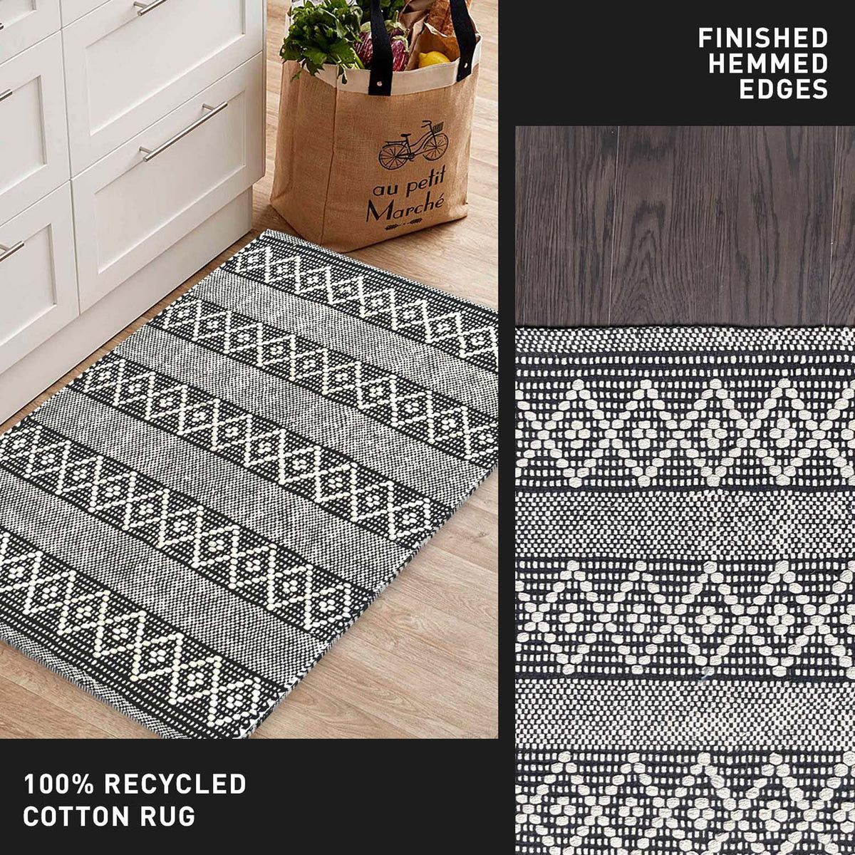 Morocco Rug - Black/Ivory, 2'x3'