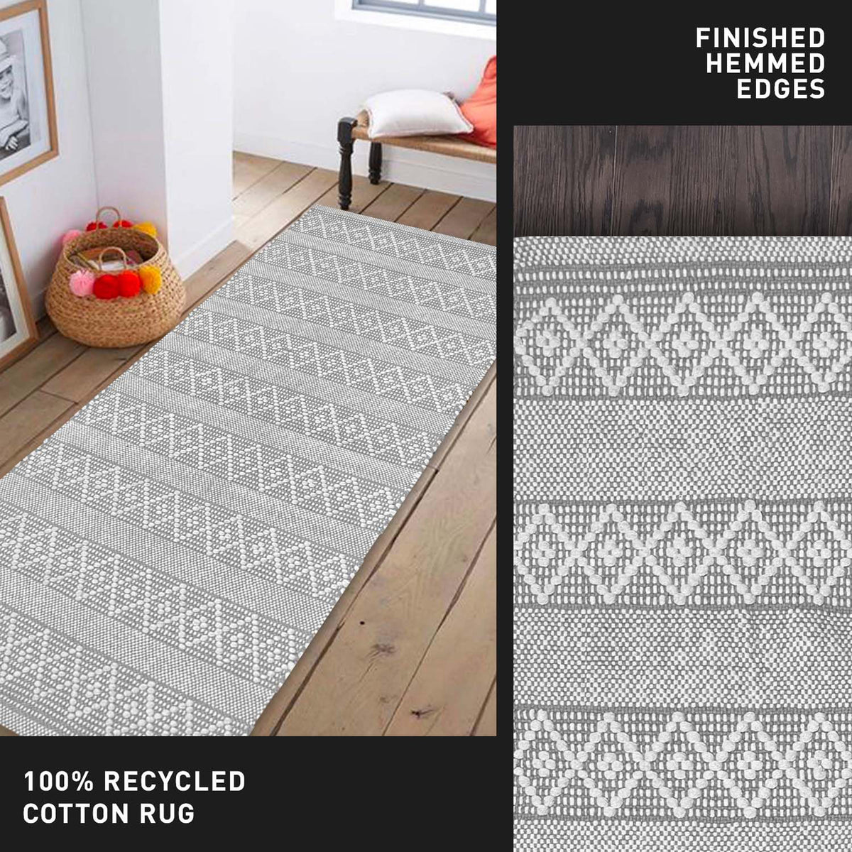 MOROCCO RUNNER RUG, GREY-WHITE, 2' x5'.