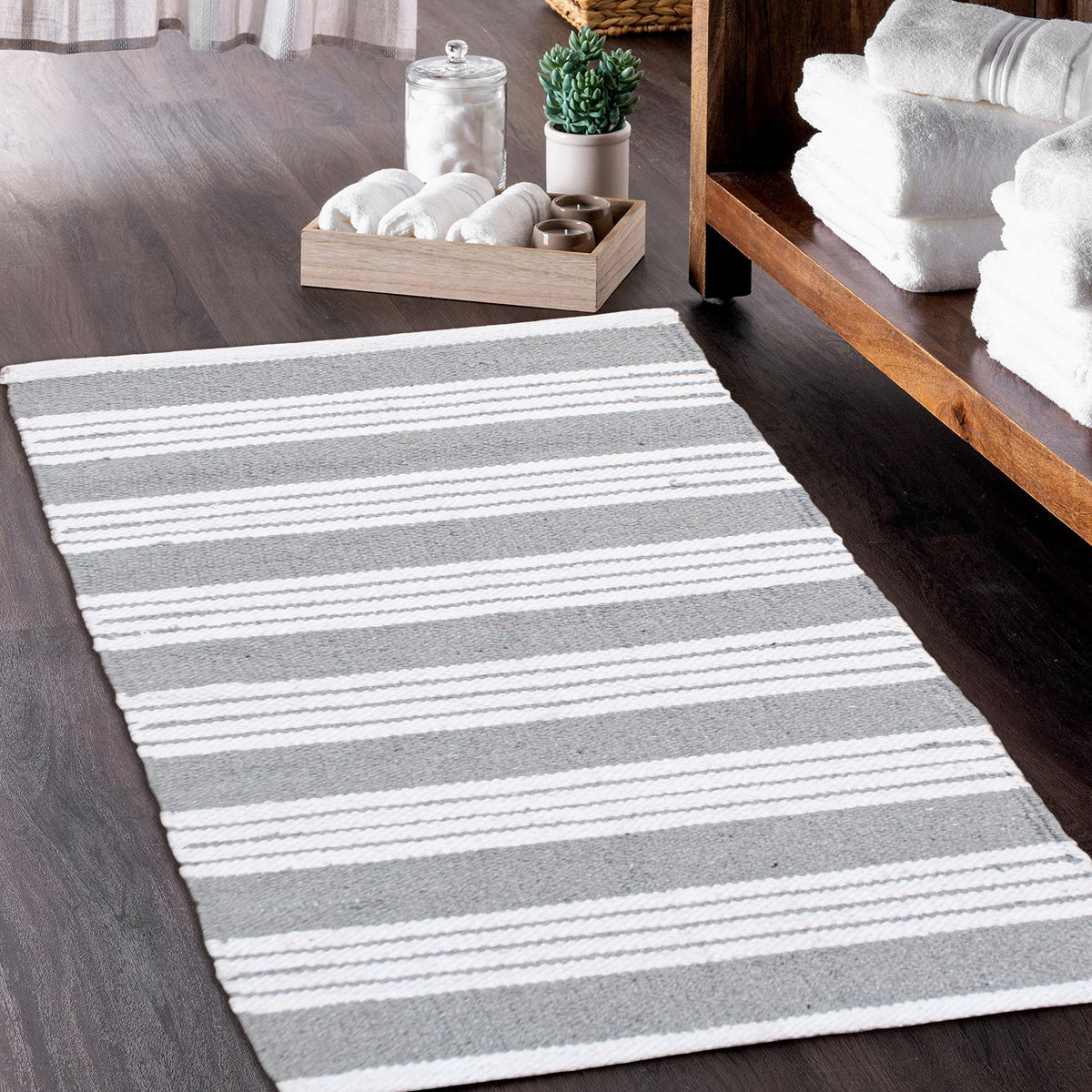 Cabana Stripe Rug - Grey/White, 21''x34''