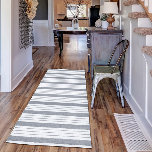 Cabana Stripe Runner - Grey/White, 2'x5'