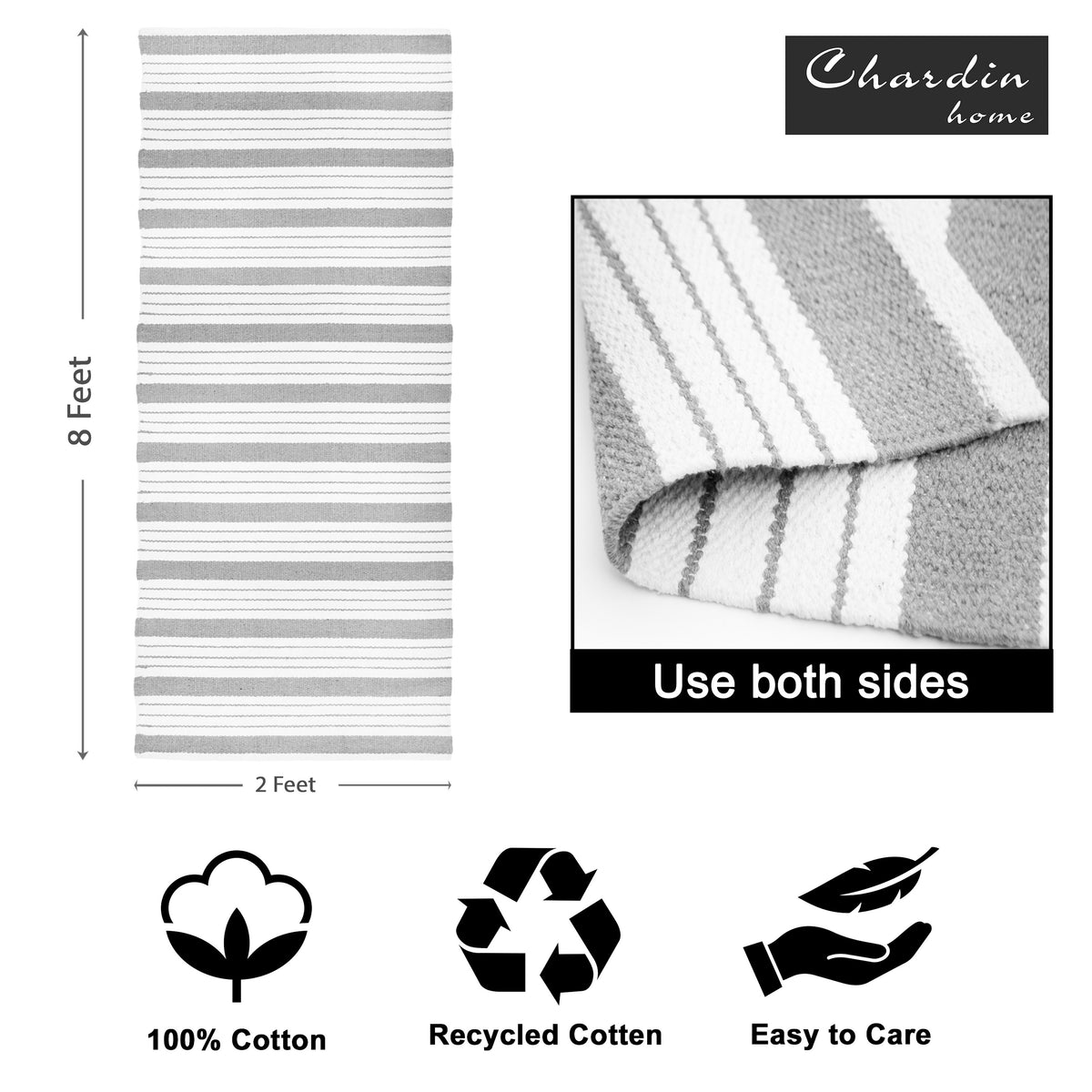Cabana Stripe Runner - Grey/White, 2'x8'