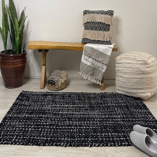 WAFFLE RUG, BLACK-WHITE, 3' x5'.