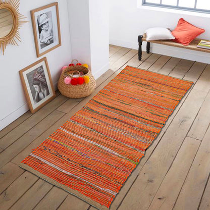 Orange Cotton Chindi W. Jute Runner - Orange/Jute, 2'x5'