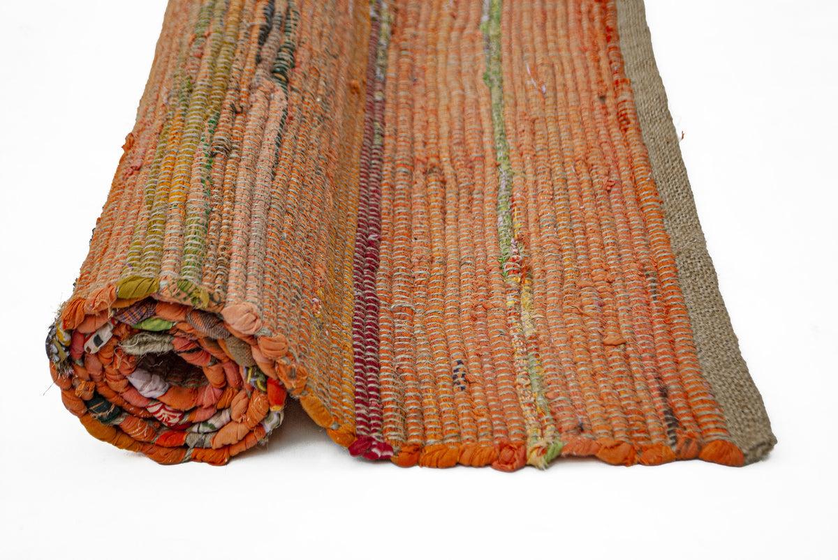Orange Cotton Chindi W. Jute Runner - Orange/Jute, 2'x5'