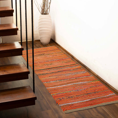 Orange Cotton Chindi W. Jute Runner - Orange/Jute, 2'x5'