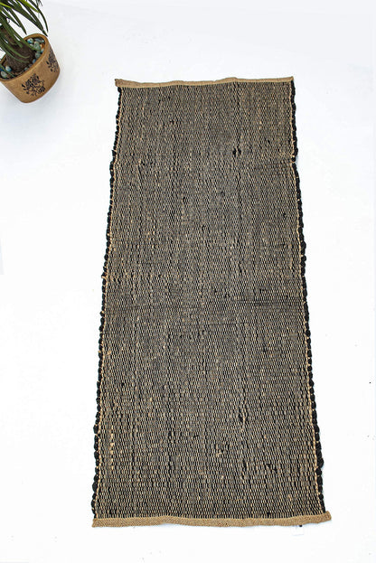 Black Cotton Chindi W. Jute Runner - Black/Jute, 2'x5'