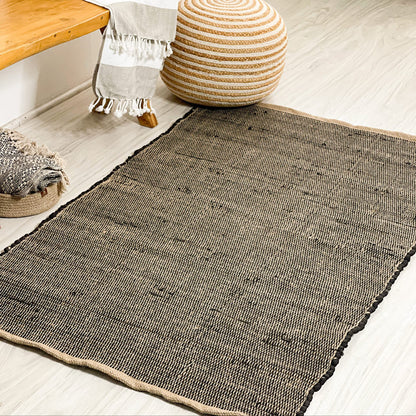 BLACK COTTON CHINDI W. JUTE RUG, BLACK-JUTE, 3' x5'.