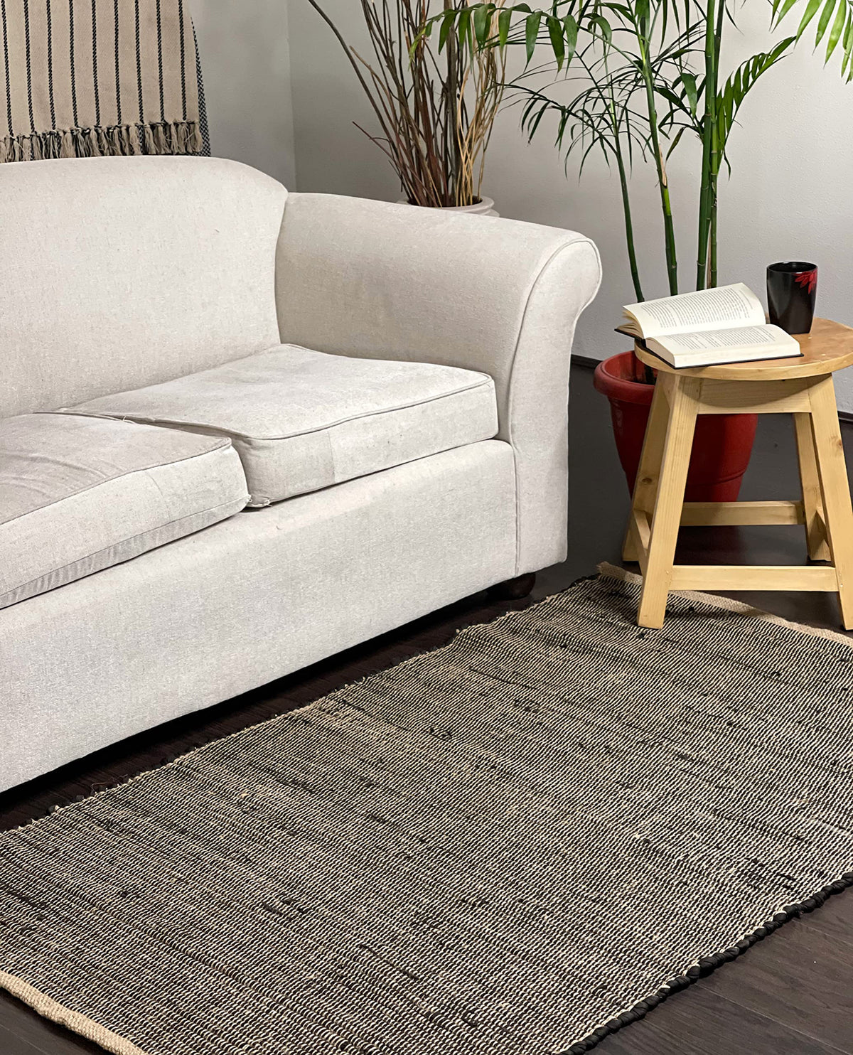 BLACK COTTON CHINDI W. JUTE RUG, BLACK-JUTE, 3' x5'.