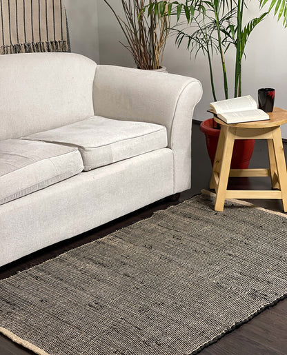 BLACK COTTON CHINDI W. JUTE RUG, BLACK-JUTE, 3' x5'.