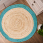 Verona Jute Border Round Rug - Natural/Teal Blue, 36" Rnd.