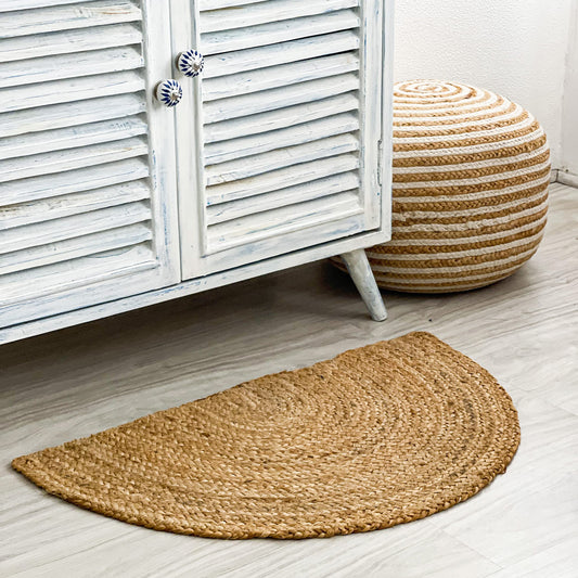BRAIDED JUTE SEMICIRCLE RUG, NATURAL JUTE, 18''x30''