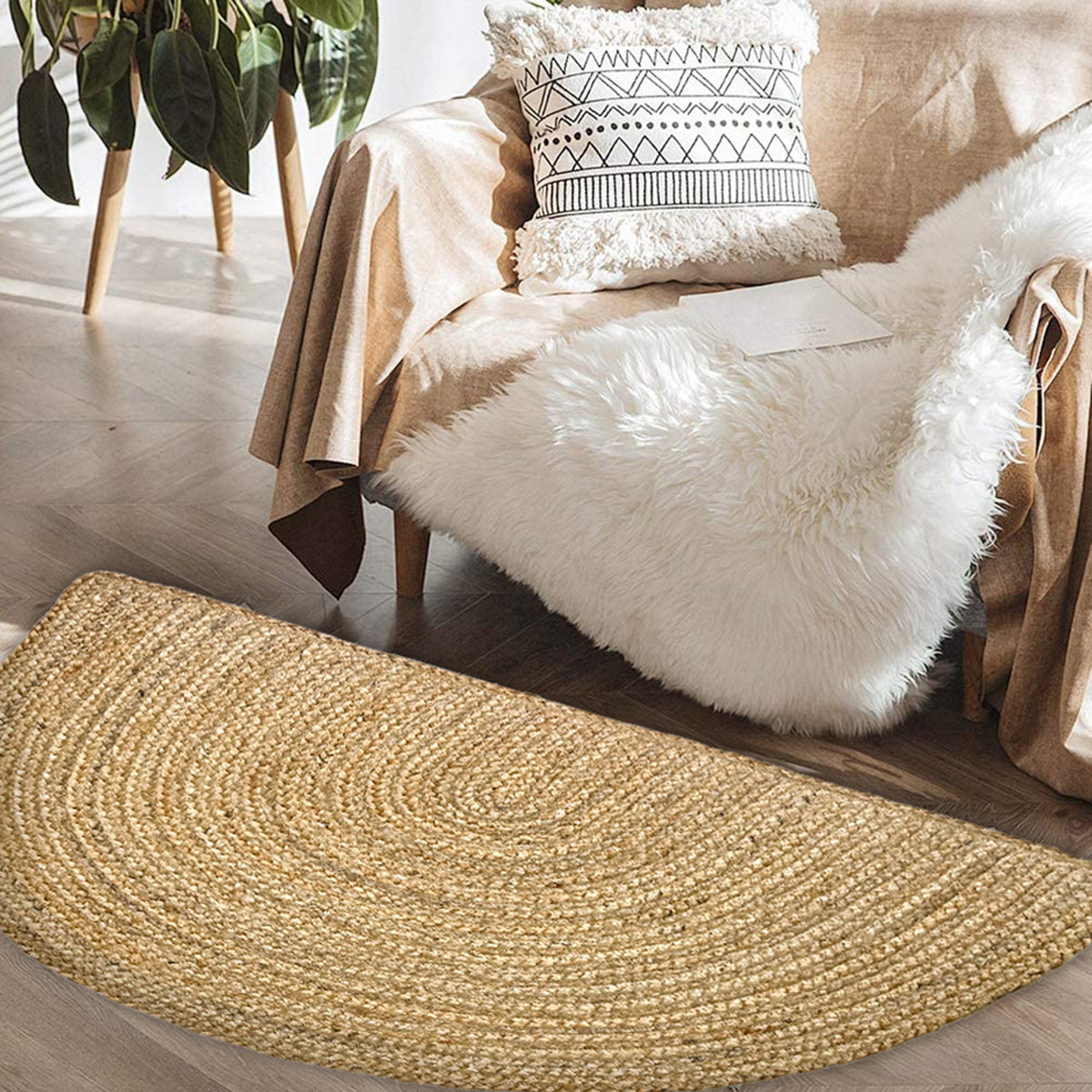 BRAIDED JUTE SEMICIRCLE RUG, NATURAL JUTE, 24''x36''