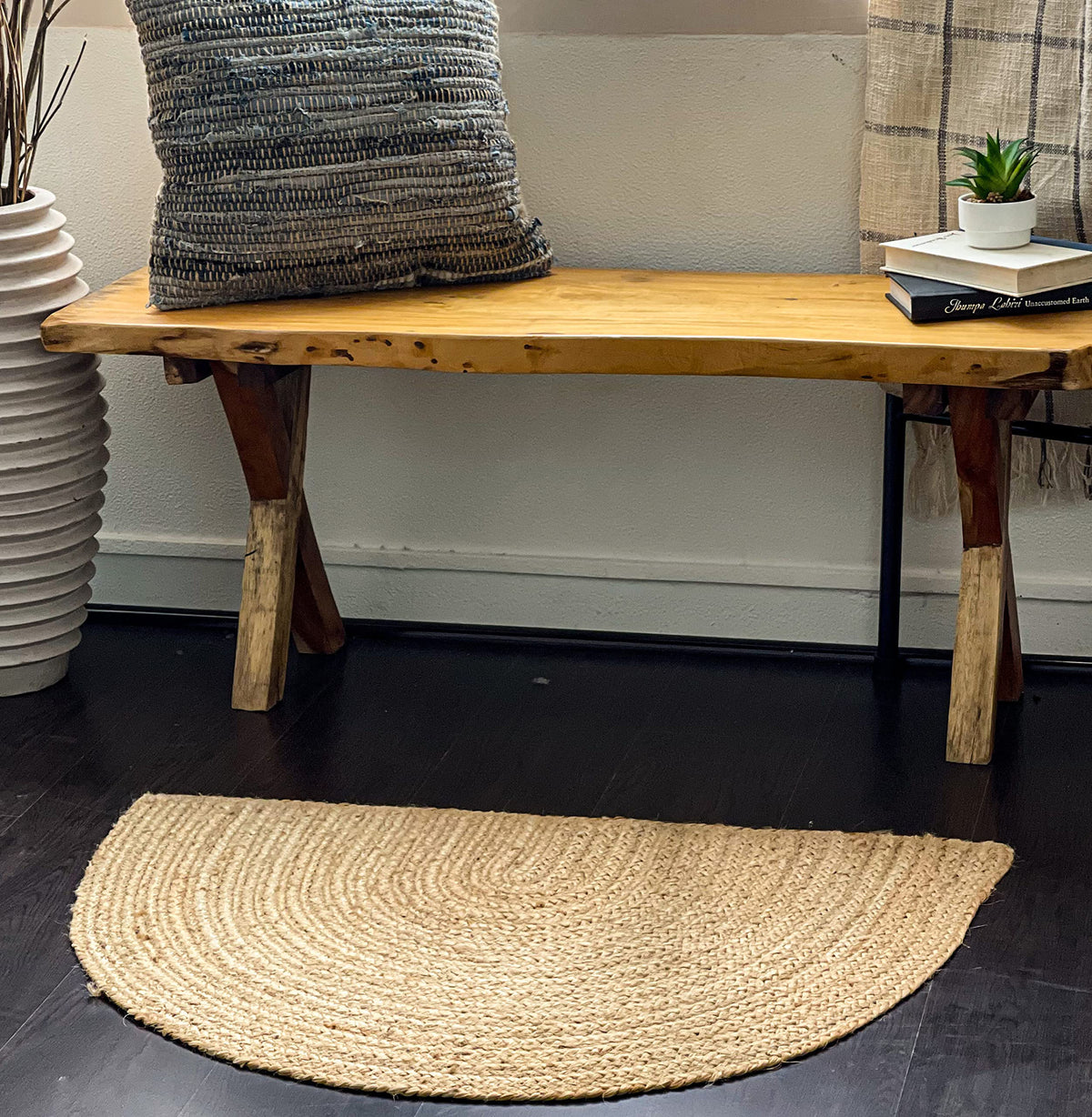 BRAIDED JUTE SEMICIRCLE RUG, NATURAL JUTE, 24''x36''