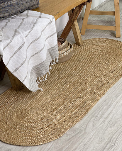BRAIDED JUTE OVAL RUNNER RUG, NATURAL JUTE, 2'x5'