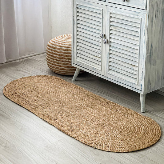 BRAIDED JUTE OVAL RUNNER RUG, NATURAL JUTE, 2'x5'